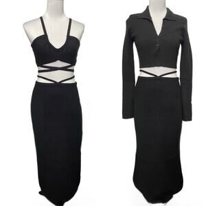 NWT - For Love & Lemons "Rare" Mona 3 Piece Black Knit Outfit